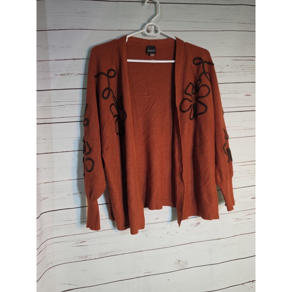 Aeda  Women Rust Brown Open Embroidery Cardigan‎ Size L